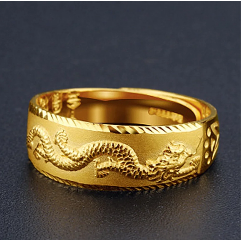 Gold 14 K Ring for Man Luxury Engraving Dragon Adjustable Ring Fashion Jewelry Male Two Color Yellow/White Gold Finger Ring Gift