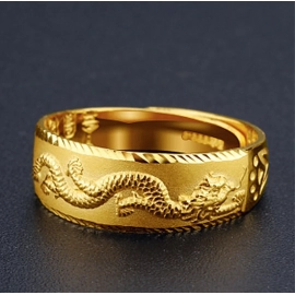 Gold 14 K Ring for Man Luxury Engraving Dragon Adjustable Ring Fashion Jewelry Male Two Color Yellow/White Gold Finger Ring Gift