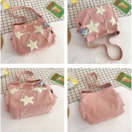 Niche Design Handbag Star Female Student Large Capacity Commuting Tote Corduroy Shoulder Crossbody Bag 2023 New