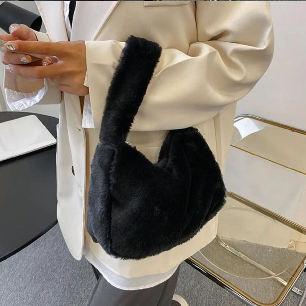 Y2K Soft Fur Shoulder Bag For Women Plush Handbags Solid Color Shoulder Underarm Bag For Girls Hobos Handbag Purse Bolsa Mujer
