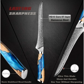 Professional Damascus Steel Boning Knife 6Inch Boning Fillet Knife Resin Stable Wooden Handle Boneless Sliced Fish Sashimi Knife