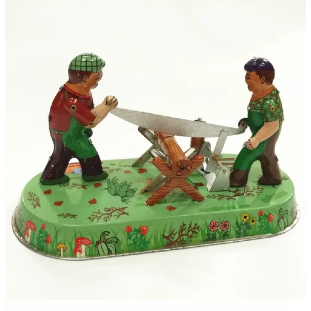 [Funny] Adult Collection Retro Wind up toy Metal Tin Saw woodworking sawyer man Mechanical Clockwork toy figures model kids gift