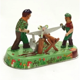 [Funny] Adult Collection Retro Wind up toy Metal Tin Saw woodworking sawyer man Mechanical Clockwork toy figures model kids gift