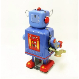 Retro Wind-Up Tin Robot with Gong Drum Classic Mechanical Clockwork Toy for Kids' Christmas Gift Collection and Fun Playtime