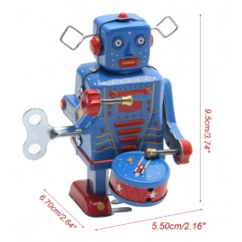 Retro Wind-Up Tin Robot with Gong Drum Classic Mechanical Clockwork Toy for Kids' Christmas Gift Collection and Fun Playtime