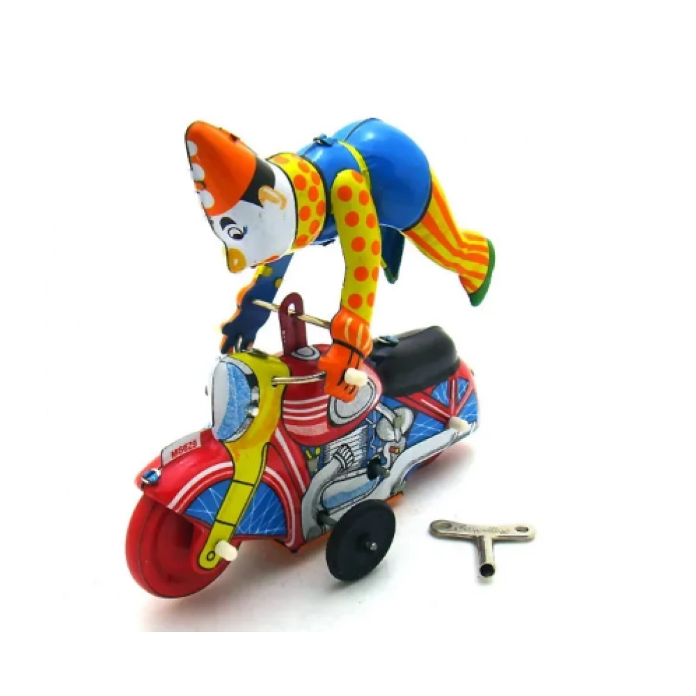 [Funny] Adult Collection Retro Wind up toy Metal Tin clown on a moroncycle show acrobatics Clockwork toy figures vintage toy