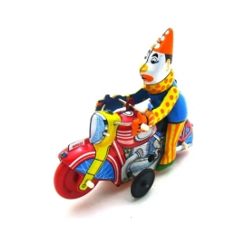 [Funny] Adult Collection Retro Wind up toy Metal Tin clown on a moroncycle show acrobatics Clockwork toy figures vintage toy
