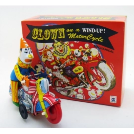 [Funny] Adult Collection Retro Wind up toy Metal Tin clown on a moroncycle show acrobatics Clockwork toy figures vintage toy